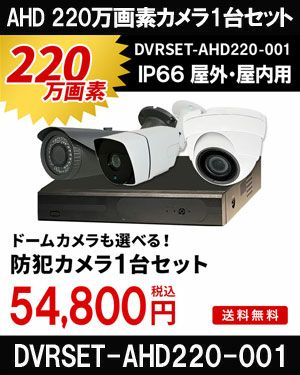  防犯カメラ 屋外 録画機能付き ズーム対応 家庭用　防犯カメラ 1台セット AHD 220万画素バレット・ドーム・カメラが選べる　常時録画　動体検知録画　防犯カメラセットDVRSET-AHD220-001 