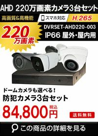 防犯カメラ 屋外 録画機能付き ズーム対応 家庭用　3台セット AHD 220万画素バレット・ドーム・カメラが選べる　常時録画　動体検知録画　防犯カメラセットDVRSET-AHD220-003