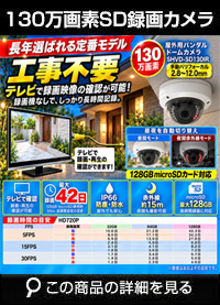 工事不要　防犯カメラ 屋外 録画機能付き BNC/RCA端子で映像確認　SDカード防犯カメラ　130万画素 赤外線　屋内・屋外用バンダルドームカメラ バリフォーカルレンズ SHVD-SD130IR