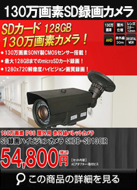 工事不要　防犯カメラ 屋外 録画機能付き BNC/RCA端子で映像確認　SDカード　 防犯カメラ　屋外　130万画素 赤外線　バレットカメラ バリフォーカルレンズ SHDB-SD130IR 