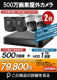 防犯カメラセット 防水 屋内対応 屋外防犯カメラ 2台セット TVI 500万画素バレット・ドーム・カメラが選べる 長時間録画　DVRSET-TVI505HK-002 