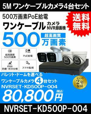 防犯カメラ 4台セット ネットワークカメラ 500万画素 POE LANケーブル スマホ対応 常時録画 NVRSET-KD500P-004