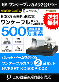 ワンケーブル防犯カメラ POE給電 屋外 屋内 防犯カメラセット 2台セット ネットワーク 500万画素　LANケーブル20ｍ付き NVRSET-KD500P-002 