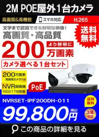 ネットワークカメラ 200万画素 POE 屋外 屋内 防犯カメラセット 1台セット バレット・ドーム・カメラが選べる　NVRSET-IPF200DH-011 