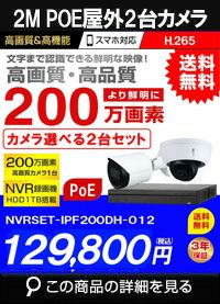 防犯カメラ 屋外 録画機能付き 防水 逆光補正 広角 ネットワークカメラ 2台セット 200万画素 POE LANケーブル スマホ対応 1TB  H.265 常時録画 動体検知録画 防犯カメラセット カメラが選べる NVRSET-IPF200DH-012 | 防犯カメラ・監視カメラ専門通販店  秋葉原のアルタクラッセ