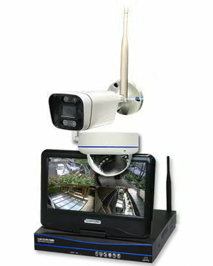  防犯カメラ 屋外 録画機能付き 防水 カメラ2台セット　ワイヤレス 300万画素 　10インチ液晶モニター付き バレット・ドーム・カメラが選べる　工事不要　防犯カメラセット　ALWSET-YG300-002