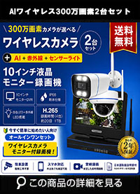  防犯カメラ 屋外 録画機能付き 防水 カメラ2台セット　ワイヤレス 300万画素 　10インチ液晶モニター付き バレット・ドーム・カメラが選べる　工事不要　防犯カメラセット　ALWSET-YG300-002