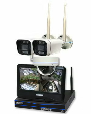 防犯カメラ 屋外 録画機能付き 防水 カメラ3台セット　ワイヤレス 300万画素 　10インチ液晶モニター付き バレット・ドーム・カメラが選べる　工事不要　防犯カメラセットALWSET-YG300-003