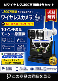 防犯カメラ 屋外 録画機能付き 防水 カメラ1台セット　ワイヤレス 300万画素 　10インチ液晶モニター付き バレット・ドーム・カメラが選べる　工事不要　防犯カメラセットALWSET-YG300-004