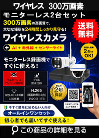 防犯カメラ 屋外 録画機能付き 防水 カメラ2台セット　ワイヤレス 300万画素 　モニターレス バレット・ドーム・カメラが選べる　工事不要　防犯カメラセット　ALWSET-KG300KD2-002