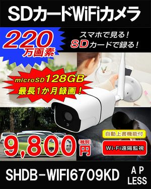 工事不要 防犯カメラ 屋外 録画機能付き 防水 WiFi SDカード 220万画素 AP機能なし 防犯カメラ スマホ対応 赤外線カメラ SHDB- WIFI6709KD-APLESS