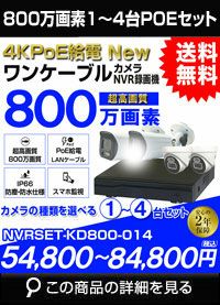 防犯カメラを1台から4台まで台数で選ぶ 屋外 防水 広角　ネットワークカメラ　1-4台セット 800万画素 POE LANケーブル　スマホ対応 1TB 常時録画　動体検知録画　防犯カメラセット　LANケーブル20ｍ付き NVRSET-KD800