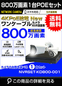  防犯カメラ 屋外 防水 広角　ネットワークカメラ　1台セット 800万画素 POE LANケーブル　スマホ対応 1TB 常時録画　動体検知録画　防犯カメラセット　LANケーブル20ｍ付き NVRSET-KD800-001