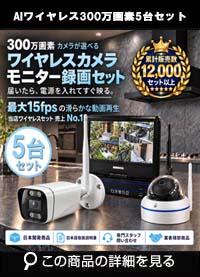 防犯カメラ 屋外 録画機能付き 防水 カメラ5台セット　ワイヤレス 300万画素 　10インチ液晶モニター付き バレット・ドーム・カメラが選べる　工事不要　防犯カメラセットALWSET-YG300-005