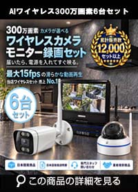 防犯カメラ 屋外 録画機能付き 防水 カメラ6台セット　ワイヤレス 300万画素 　10インチ液晶モニター付き バレット・ドーム・カメラが選べる　工事不要　防犯カメラセットALWSET-YG300-006 