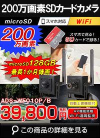 1080P SDカード録画対応 ダイレクトアクセス 小型ピンホール ワイヤレスカメラ　ADS-WF010