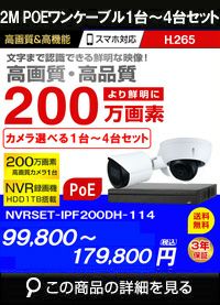 防犯カメラ ネットワークカメラ 1台～4台セット 200万画素 POE LANケーブル NVRSET-IPF200DH-114