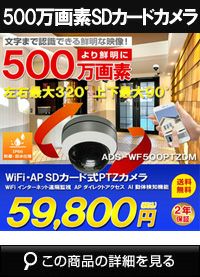  工事不要 500万画素 SDカード録画対応 ダイレクトアクセス IP66 屋外用 ドーム型PTZカメラ　ADS-WF500PTZDM 