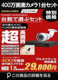防犯カメラ 屋外 録画機能付き 家庭用　 AHD 400万画素 同軸ケーブル 屋外 屋内 1TB H.265 1台セット　広角レンズ　常時録画　動体検知録画　防犯カメラセット　DVRSET-AHD405CH-001 