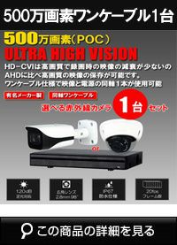  同軸ワンケーブル 防犯カメラ1台セット 屋外 CVI 500万画素 録画機1TB H.265 上書き機能 バレット・ドーム・カメラが選べる 常時録画 動体検知録画 DVRSET-CVI500DH-POC01