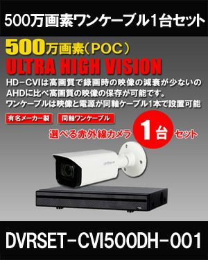  同軸ワンケーブル 防犯カメラ1台セット 屋外 CVI 500万画素 録画機1TB H.265 上書き機能 バレット・ドーム・カメラが選べる 常時録画 バリフォーカルレンズ 動体検知録画 DVRSET-CVI500DH2-POC01