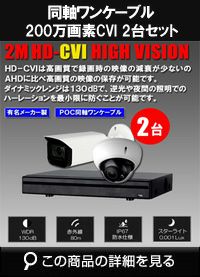  防犯カメラ 屋外 ワンケーブル 録画機能付き ズーム対応 逆光補正 CVI 200万画素 同軸ケーブル 屋外 屋内 1TB H.265 防犯カメラセット 2台セット バレット・ドーム・カメラが選べる 常時録画 動体検知録画 防犯カメラセット DVRSET-CVI200DH-POCV02