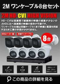  ワンケーブル 防犯カメラ8台セット 屋外 CVI 200万画素 同軸ケーブル 録画機1TB H.265 上書き機能 バレット・ドーム・カメラが選べる 常時録画 動体検知録画 DVRSET-CVI200DH-POC08
