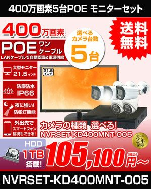 防犯カメラ 屋外 21.5インチモニターセット 録画機能付き AI人体