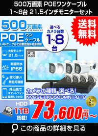 500万画素21.5インチモニター付き POE防犯カメラセット