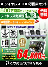 AI機能 500万画素ワイヤレスカメラ1～8台と21.5インチモニターセット ALWSET-500SMNT10-018